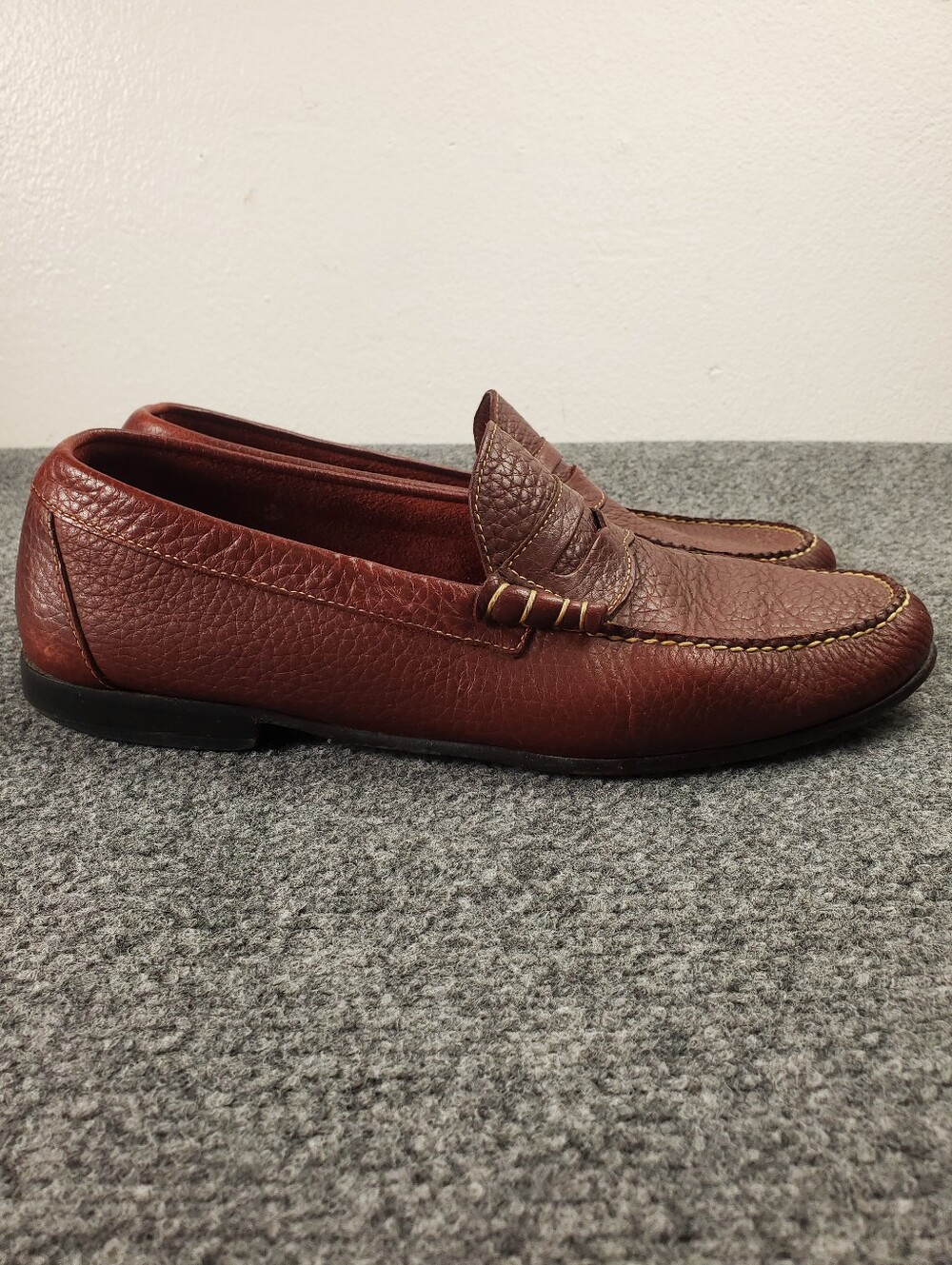 Bass Weejuns Penny Loafers 11.5 D Brown Pebbled Leather Moc Dress Shoes Carlisle